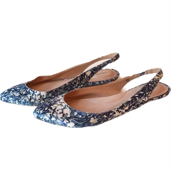 Lands' End Shoes - Land’s End Lucy Blue Floral Slingback Flats US 8